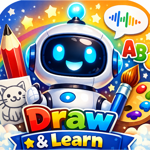 Draw & Learn app icon: Bob the robot with a pencil and paintbrush