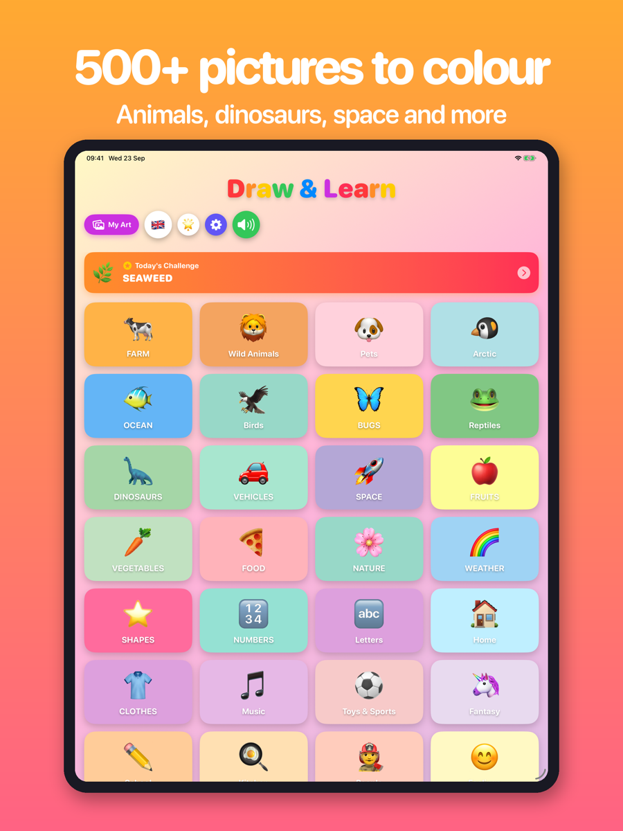 Draw & Learn categories on iPad