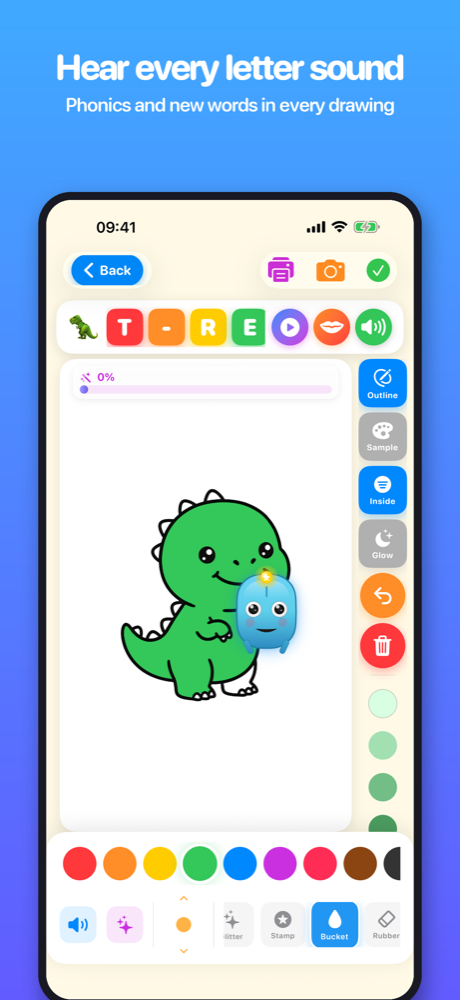 Letter sounds while colouring a dinosaur