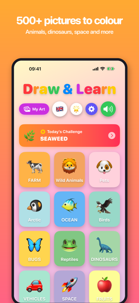 Home screen with drawing categories