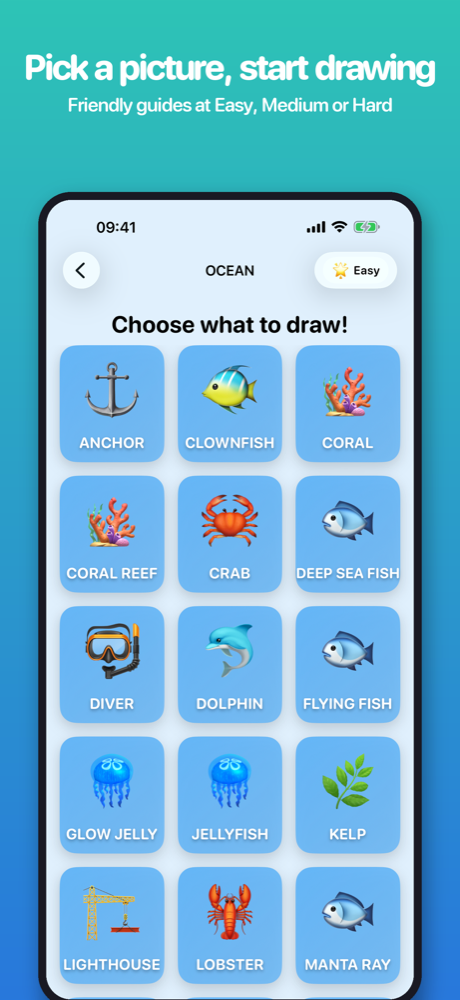 Choosing an ocean picture to draw